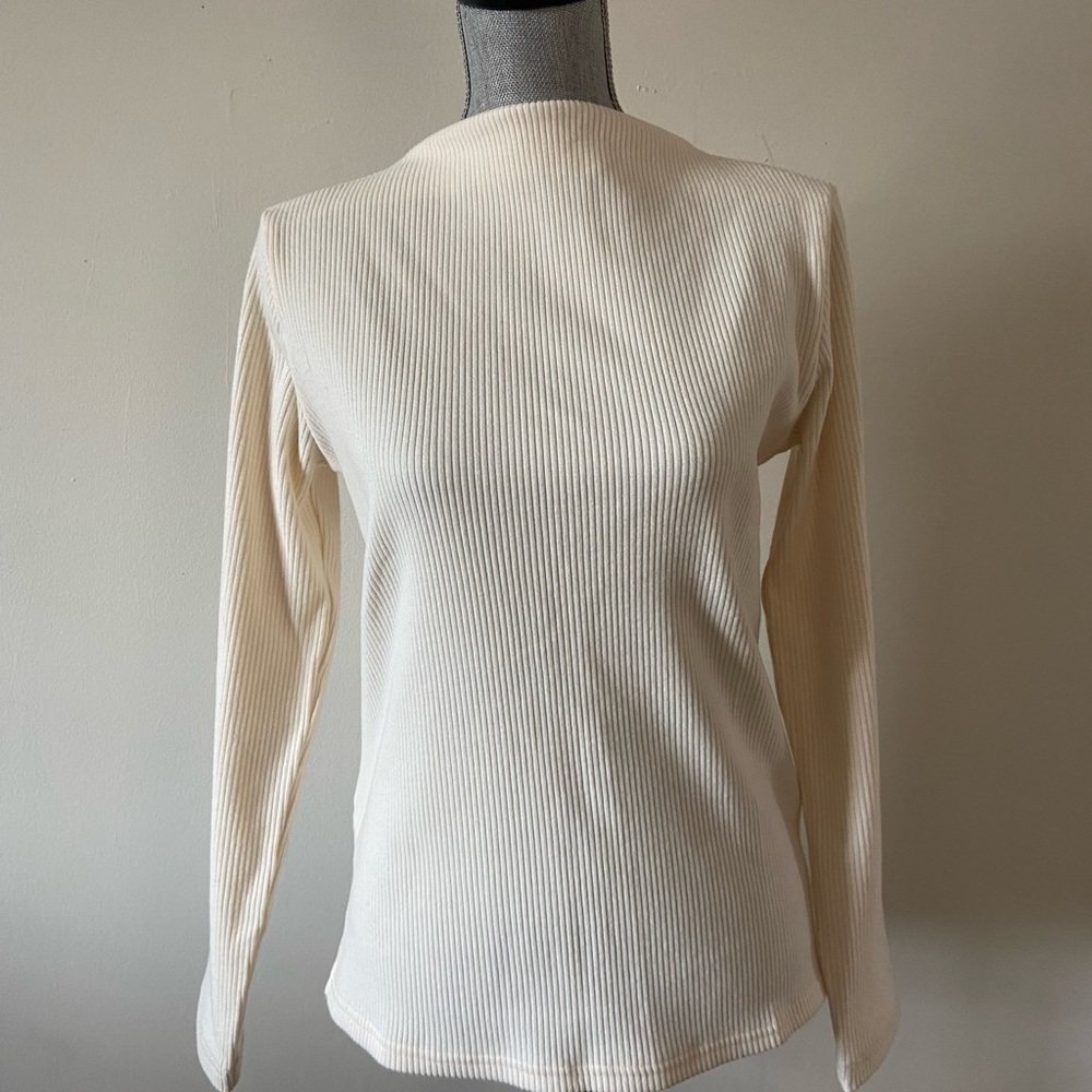 JAJU Ivory Cream Ribbed Knit Boatneck Top